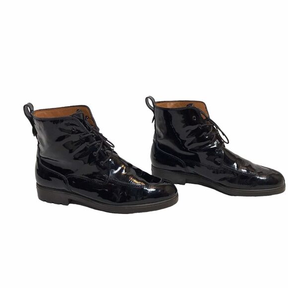 Salvatore Ferragamo Vintage Patent Leather‎ Boots Lace Up Size 8 B - Picture 2 of 12